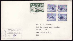 Canada-covers #12466-5c(block of 4) Christmas 1964 Noel+20c Paper registered-Car