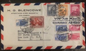 1945 Bogota Colombia Airmail Commercial Cover To New York USA Big Three Stamp