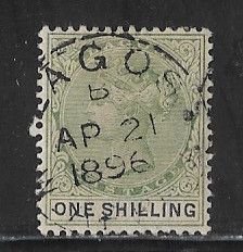 Lagos Sc #32 1shilling green and black used dated CDS VF