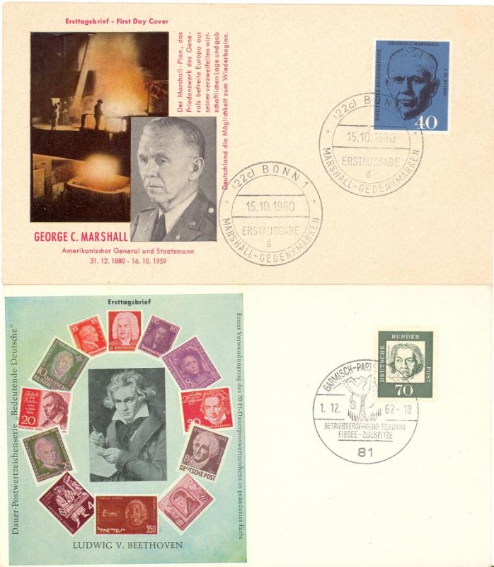 Germany 1960 George Marshall and Beethoven  First Day covers  VF