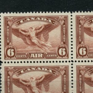 ?#C5ii MOULTING WING VARIETY Air mail block 4, 2 MNH, 2MH  Cat$220 Canada mint