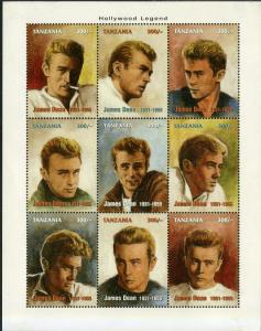 TANZANIA  MH SHEET OF 9 BIN $6.00 JAMES DEAN ACTOR