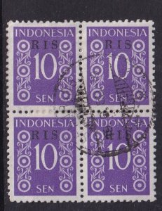 Indonesia   #342  used   1950  RIS overprint  10s  block of 4