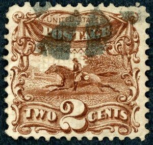 #113 – 1869 2c Pony Express, brown. Used.