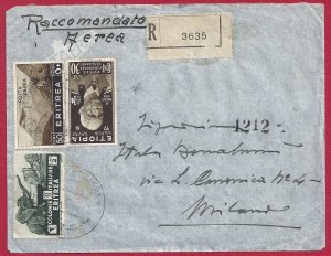 1937 ERITREA, Franked letter, PA n . 18-23 Ethiopia n . 1-4