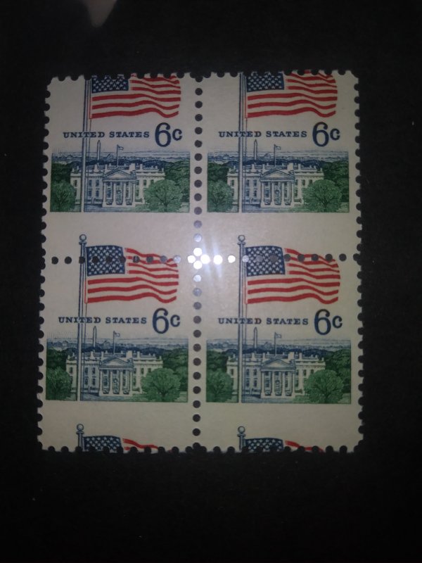 SCOTT #1338 BEAUTIFUL AMERICAN FLAG OVER WHITE HOUSE  MIS-PERF BLOCK OF 4