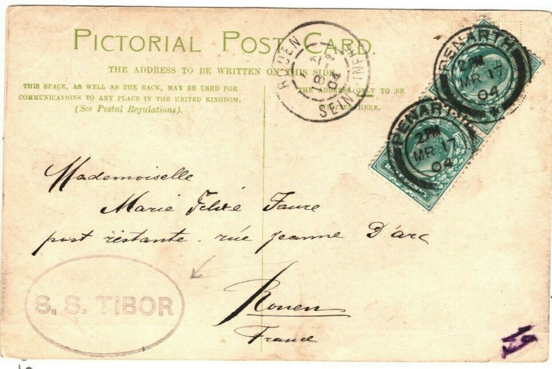 GB Wales Card PENARTH PPC *SS TIBOR* Cachet France Rouen 1904{samwells}ZB51 