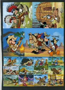 GAMBIA 1995 DISNEY AMERICAN INDIANS & COWBOYS SET OF 12 STAMPS & 4 S/S MNH