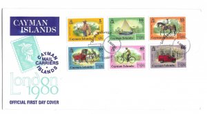 Cayman Islands Scott 437-442 London Expo Mail Carriers Set 1980 First Day Cover