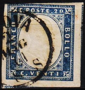 Italy(Sardinia). 1855 20c S.G.47 Fine Used