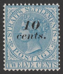 STRAITS SETTLEMENTS 1880 '10 Cents' on QV 12c blue.