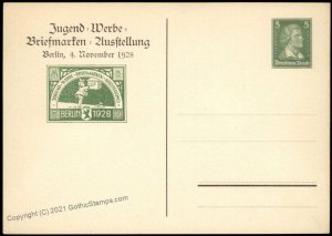 Germany 1928 Youth Stanp Expo Berlin Private Ganzsachen Postal Card Cover G68520