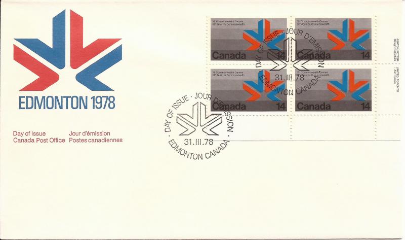 1978 Canada FDC Sc 757 - 1978 Commonwealth Games - Games' Emblem PB LR