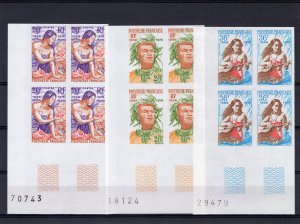 French Polynesia 1978 Sc#304/306 Stamp Anniv./Music/Shells Block of 4 Imperf.MNH