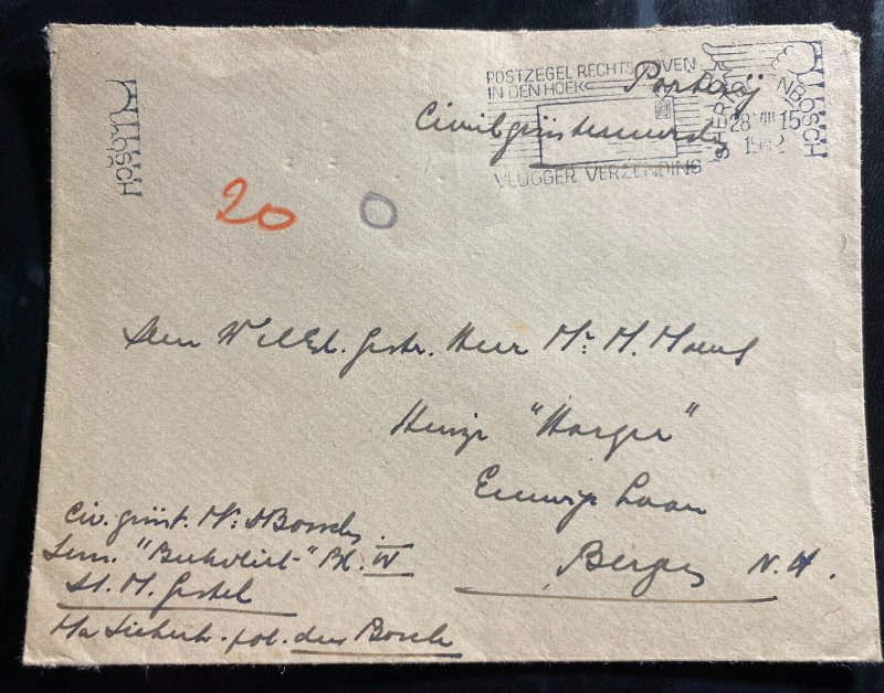 1942 Shertogenbosch Germany Military Mail  Cover To Bergs