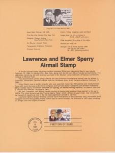 US SP669 Lawrence & Elmer Sperry Souvenir Page #C114