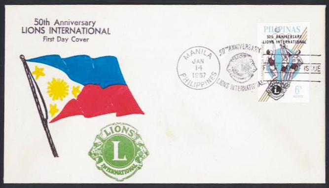 Philippines   1967 Surcharge 50th Anniv of Lions Int'l FDC