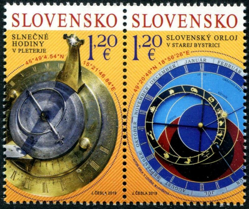 HERRICKSTAMP NEW ISSUES SLOVAKIA Sc.# 813 Sun Dial, Astronomical Clock Joint Iss