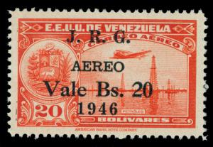 VENEZUELA 1947 AIRMAIL J.R.G. surcharge 20b /20b orange Scott # C227 mint MNH