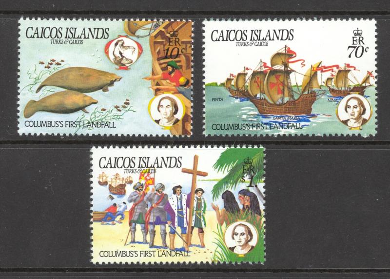 Turks & Caicos Is. Caicos Sc#50-52 MNH 1984 10c-$1.00 Columbus' First Landfall