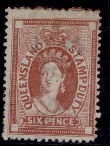 AUSTRALIA - Queensland QV SG F17, 6d red-brown, UNUSED. Cat £130.