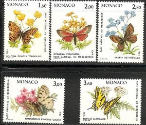 Monaco 1426-30 MNH 1984 Butterflies, Flowers