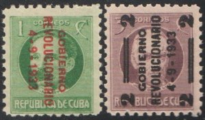 1933 Cuba Stamps Sc 317a-318 Revolucionary Junta Overprinted  MNH