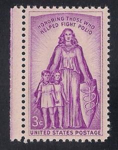 1087 3 cent Polio, March of Dimes mint OG NH EGRADED VF 79