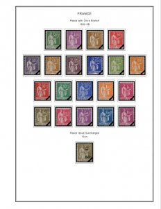 COLOR PRINTED FRANCE 1849-1939 STAMP ALBUM PAGES (29 illustrated pages)