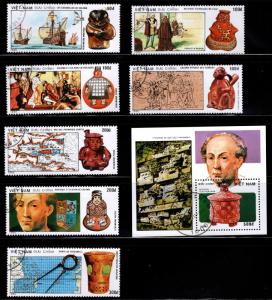 Vietnam Scott 2118-2125 Used CTO perforate Columbus set  and 1990 souvenri sheet