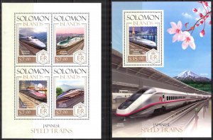 Solomon Islands 2013 Japanese Speed Trains sheet + S/S MNH