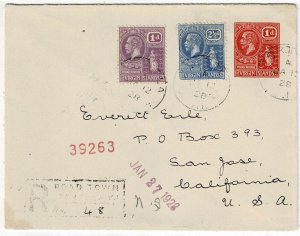 British Virgin Islands 1928 Road Town cancel on 1d GV stationery envelope, RARE