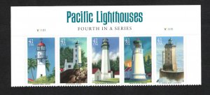 146-50 2007 41¢ Pacific Lighthouses - STRIP OF 5 with Header MNH