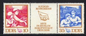 German Democratic Republic DDR #1376-1377a MNH 1972 trade union pair + label