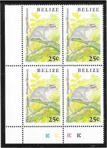Belize  #911   25c  Four-eyed Opossum  margin block of 4 (MNH) CV $16.00