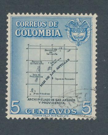   Colombia 1956 Scott 649 used - 5c, map, departmental issue