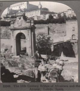 STEREOVIEW,TOLEDO,SPAIN,ALCANTARA BRIDGE,THE ALCAZAR