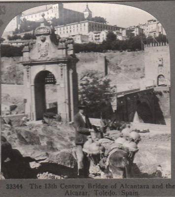 STEREOVIEW,TOLEDO,SPAIN,ALCANTARA BRIDGE,THE ALCAZAR