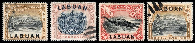 Labuan Scott 83, 84b, 85, 86a (1897-98) Used/Mint H F-VF, CV $65.55 B