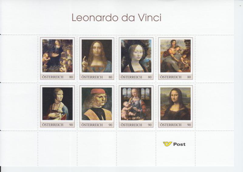 2019 Austria Paintings of Da Vinci MS8 in Folder (Scott NA) MNH