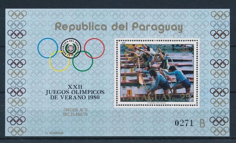 [60998] Paraguay 1979 Olympic games Moscow Canoeing MNH Sheet