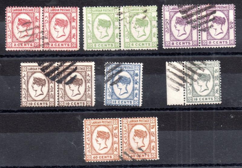 Labuan QV 1892-93 complete set in pairs & singles SG39-47 WS2418