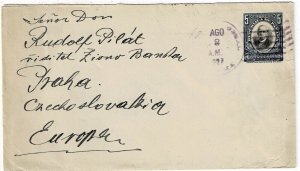 Panama 1927 Agency cancel on postal stationery envelope to Czechoslovakia