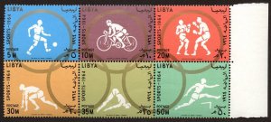 Libya Sc# 263a. MLH Block of 6 (#258-263). 1964 Tokyo Olympics.  2017 SCV $5.00 