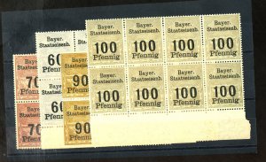 GERMANY REVENUES (1890S) 4 BLOCKS OF 8 FVF NH