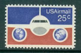 C89 25c Plane Fine MNH Zip Blk/4 LL F09806