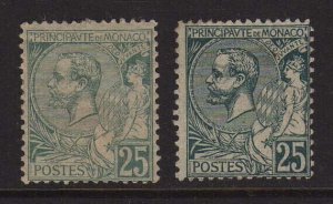 Monaco 1891 25c BLUE GREE Sc 20 and 21 MH