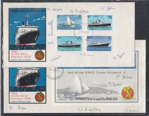 Tristan da Cunha Scott 255-9 FDC - Visit of QEII Cruise Liner, Signed