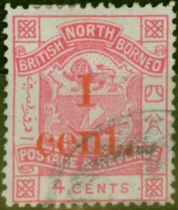 North Borneo 1892 1c on 4c Rose-Pink SG63 Fine Used