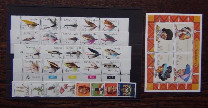 Transkei 1977 1983 sets Fishing Flies Xhosa + M/S Plants Independence MNH